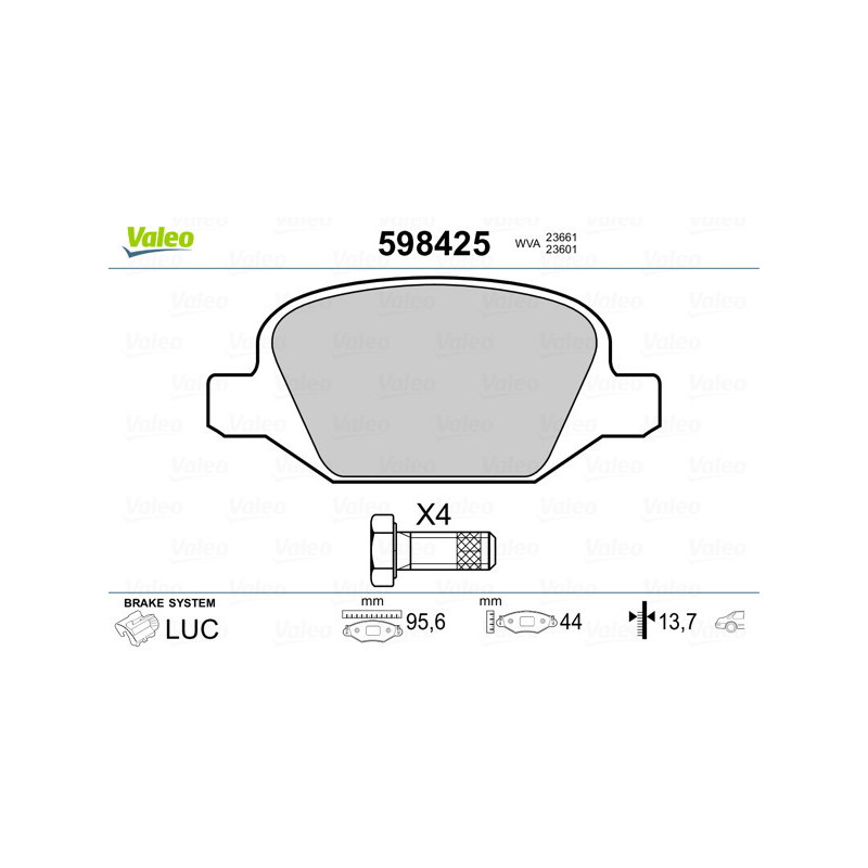 VALEO 598425 Klocki hamulcowe Tył dla