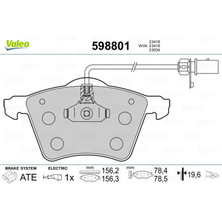 VALEO 598801 Brzdové platničky Predné pre