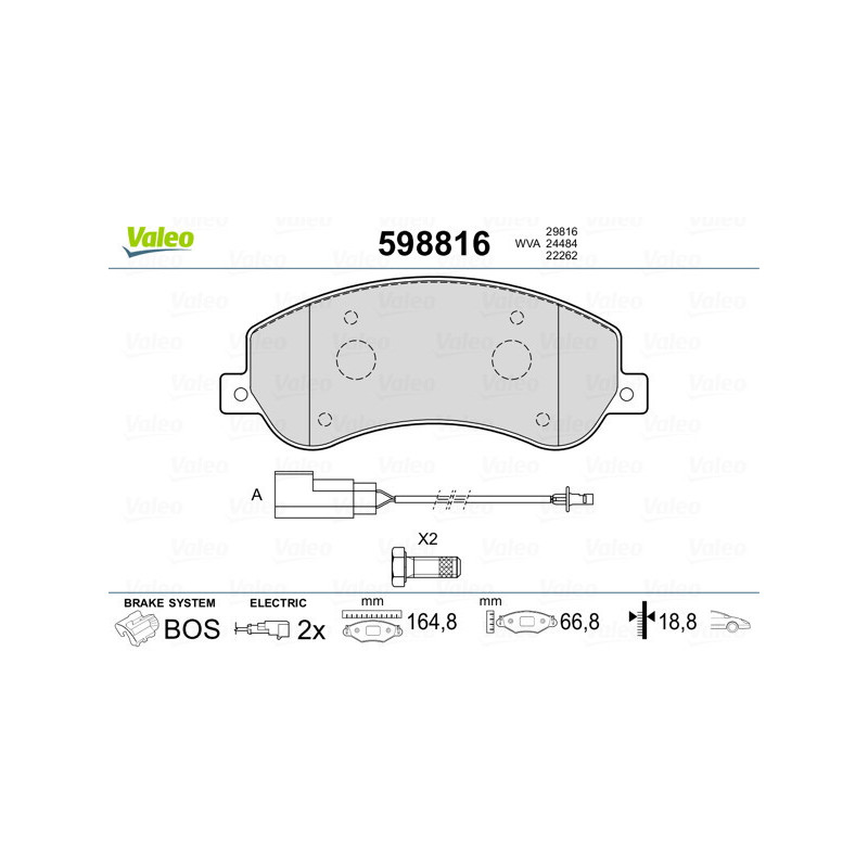 VALEO 598816 Brzdové destičky Přední pro