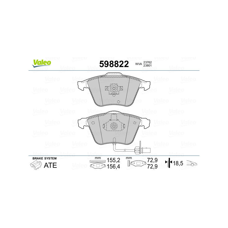 VALEO 598822 Klocki hamulcowe Przód dla