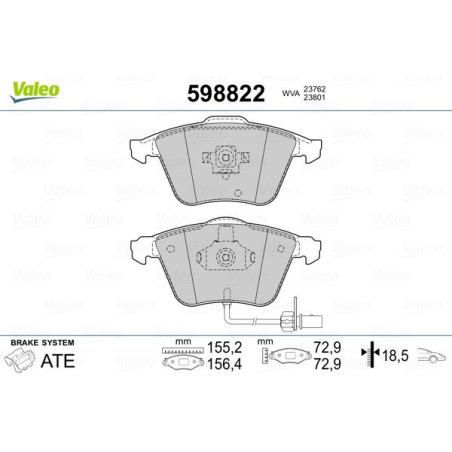 VALEO 598822 Pastillas de freno Delantero para