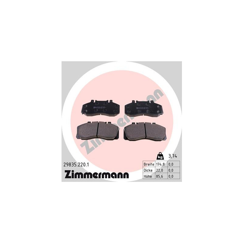 ZIMMERMANN 29835.220.1 Plaquettes de frein Avant pour
