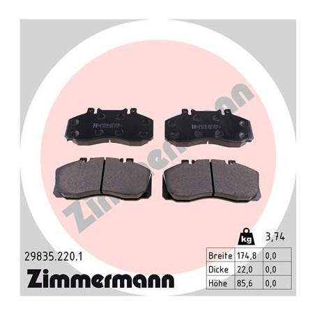 ZIMMERMANN 29835.220.1 Brzdové destičky Přední pro