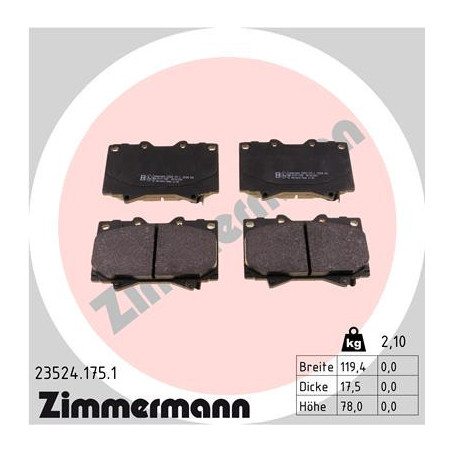 ZIMMERMANN 23524.175.1 Brzdové destičky Přední pro