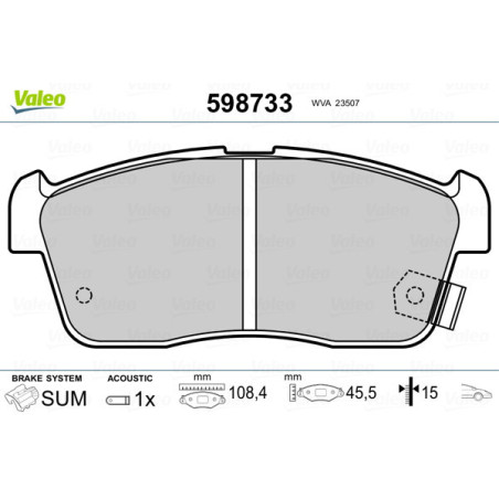 VALEO 598733 Pastiglie freno Anteriore per