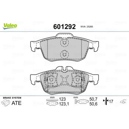 VALEO 601292 Pastillas de freno Trasero para