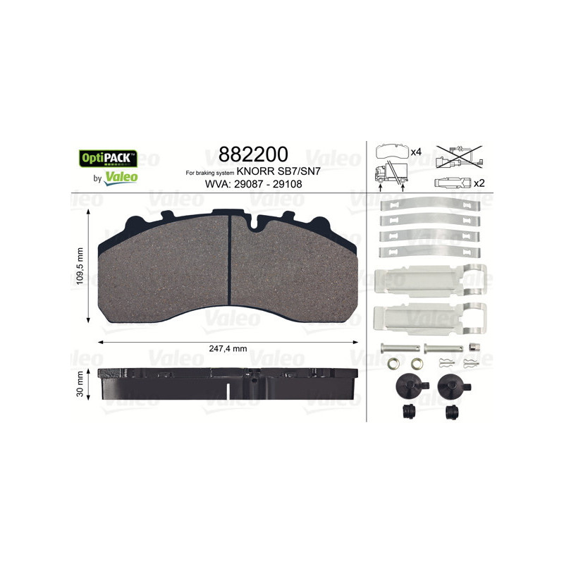VALEO 882200 Bremsbeläge Vorne für  Hinten für