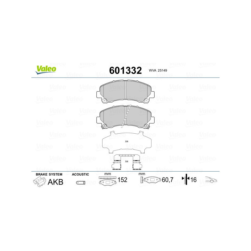 VALEO 601332 Klocki hamulcowe Przód dla