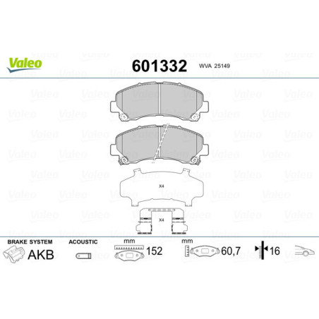 VALEO 601332 Pastiglie freno Anteriore per