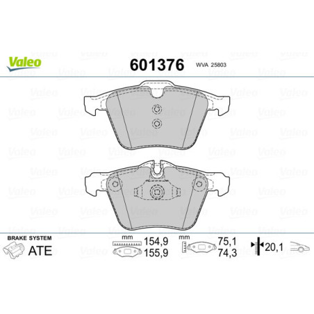 VALEO 601376 Brzdové platničky Predné pre