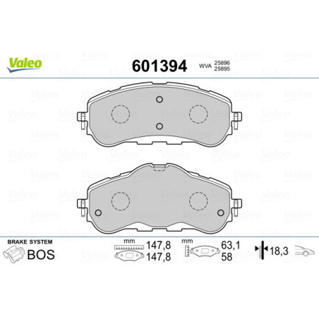 VALEO 601394 Brzdové platničky Predné pre