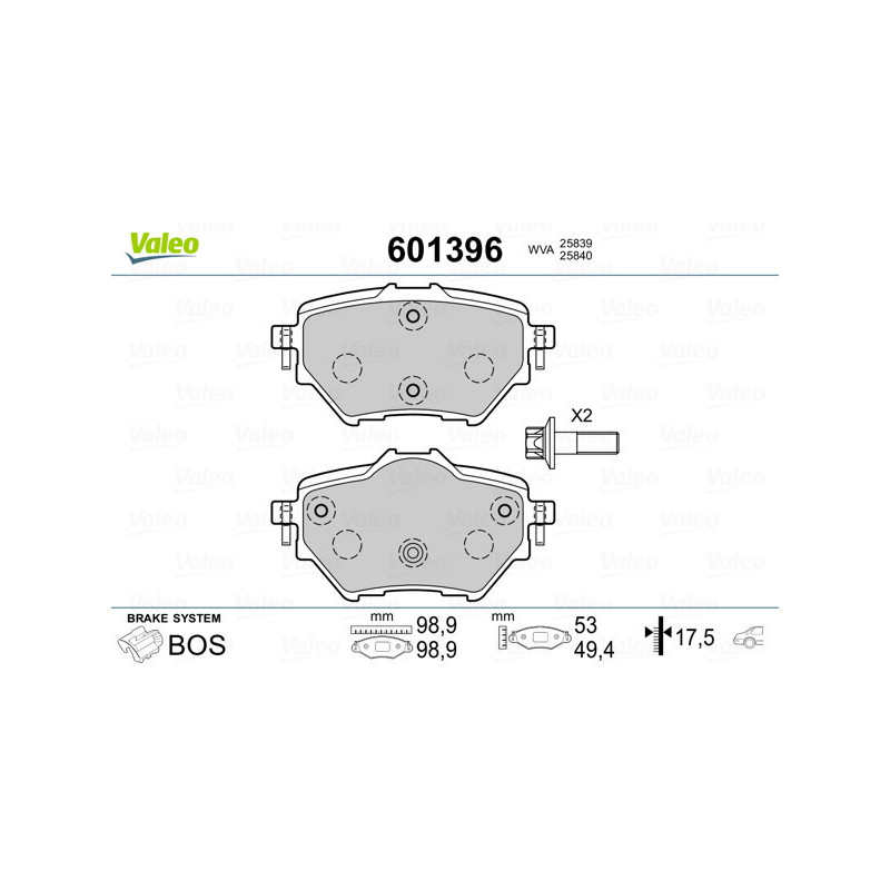 VALEO 601396 Klocki hamulcowe Tył dla