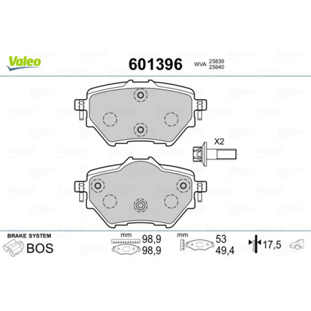 VALEO 601396 Plaquettes de frein Arrière pour
