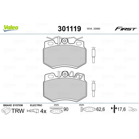 VALEO 301119 Brzdové platničky Predné pre