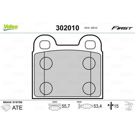 VALEO 302010 Klocki hamulcowe Przód dla  Tył dla