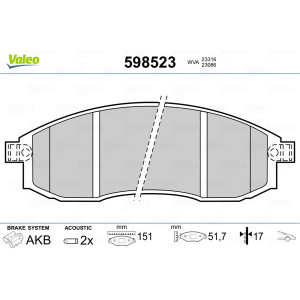 VALEO 598523 Pastillas de freno Delantero para
