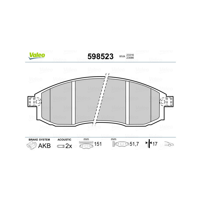 VALEO 598523 Klocki hamulcowe Przód dla