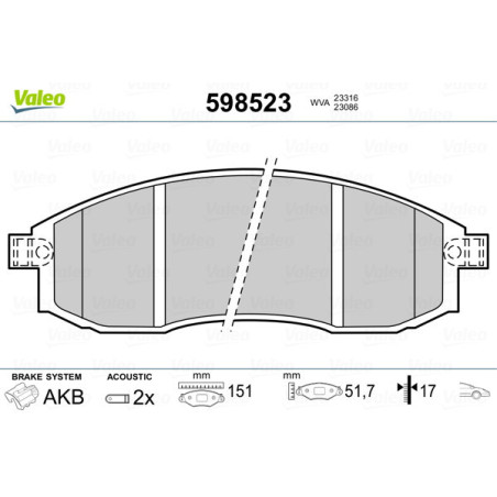 VALEO 598523 Plaquettes de frein Avant pour