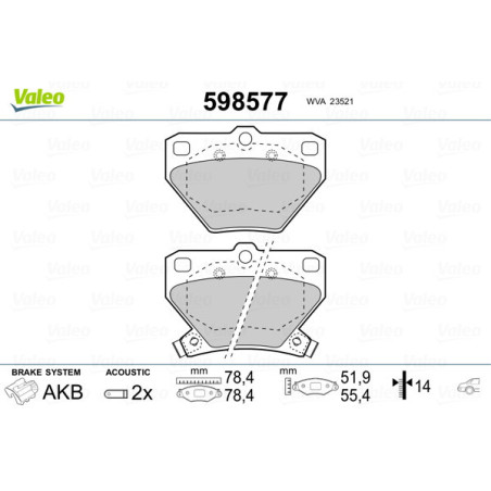 VALEO 598577 Plaquettes de frein Arrière pour