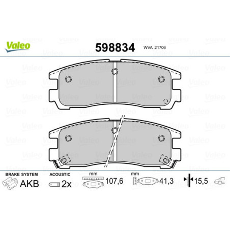 VALEO 598834 Plaquettes de frein Arrière pour