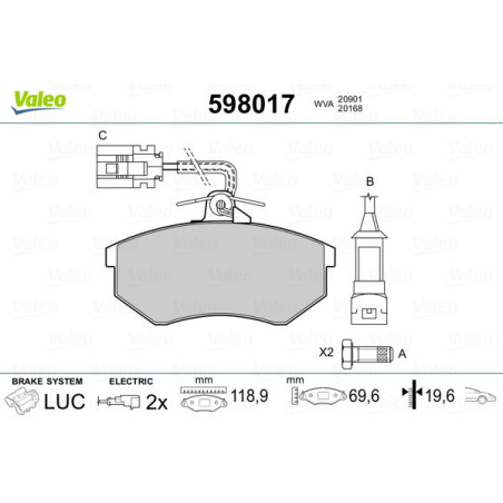 VALEO 598017 Pastiglie freno Anteriore per