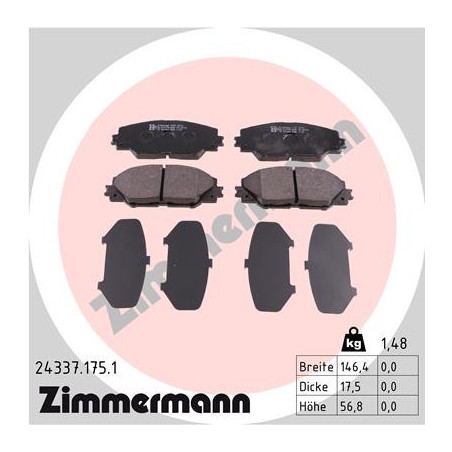ZIMMERMANN 24337.175.1 Brzdové destičky Přední pro