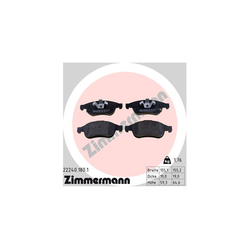 ZIMMERMANN 22240.180.1 Klocki hamulcowe Przód dla