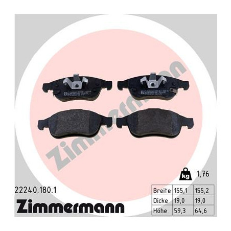 ZIMMERMANN 22240.180.1 Pastillas de freno Delantero para