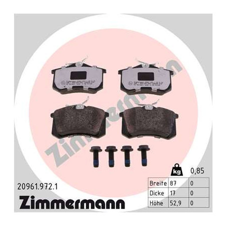 ZIMMERMANN 20961.972.1 Pastillas de freno Trasero para