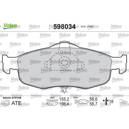 VALEO 598034 Klocki hamulcowe Przód dla
