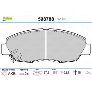 VALEO 598788 Brzdové platničky Predné pre