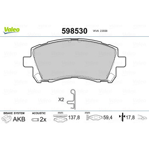 VALEO 598530 Brzdové platničky Predné pre