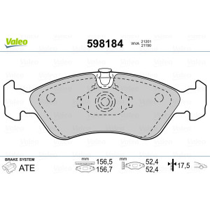 VALEO 598184 Brzdové platničky Predné pre