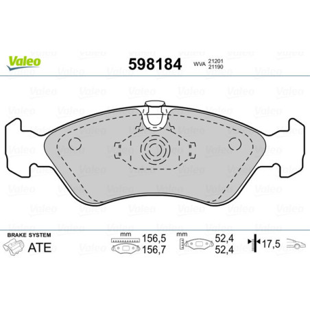 VALEO 598184 Brzdové destičky Přední pro