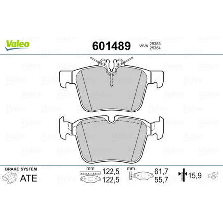 VALEO 601489 Brzdové destičky Zadní pro