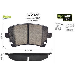 VALEO 872326 Brzdové platničky Zadné pre