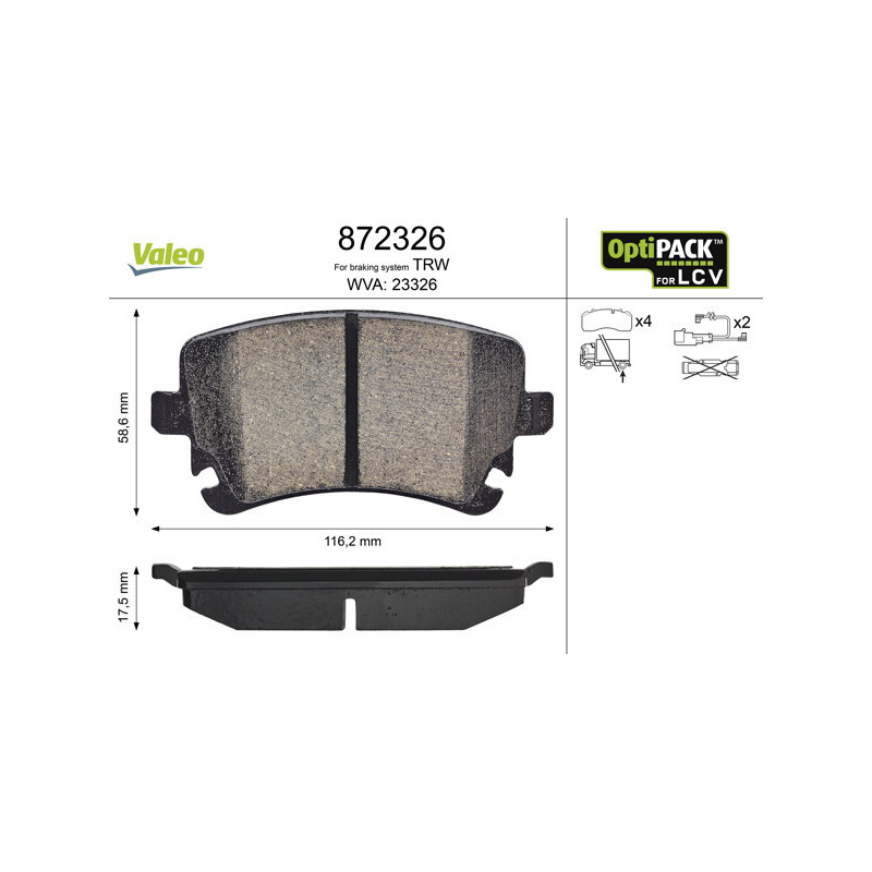 VALEO 872326 Klocki hamulcowe Tył dla