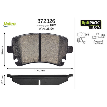 VALEO 872326 Pastiglie freno Posteriore per