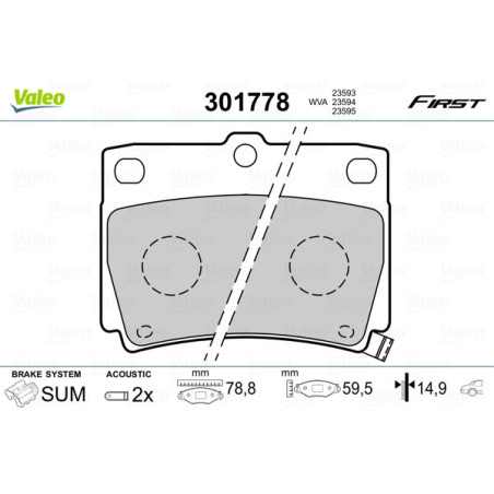 VALEO 301778 Pastiglie freno Posteriore per
