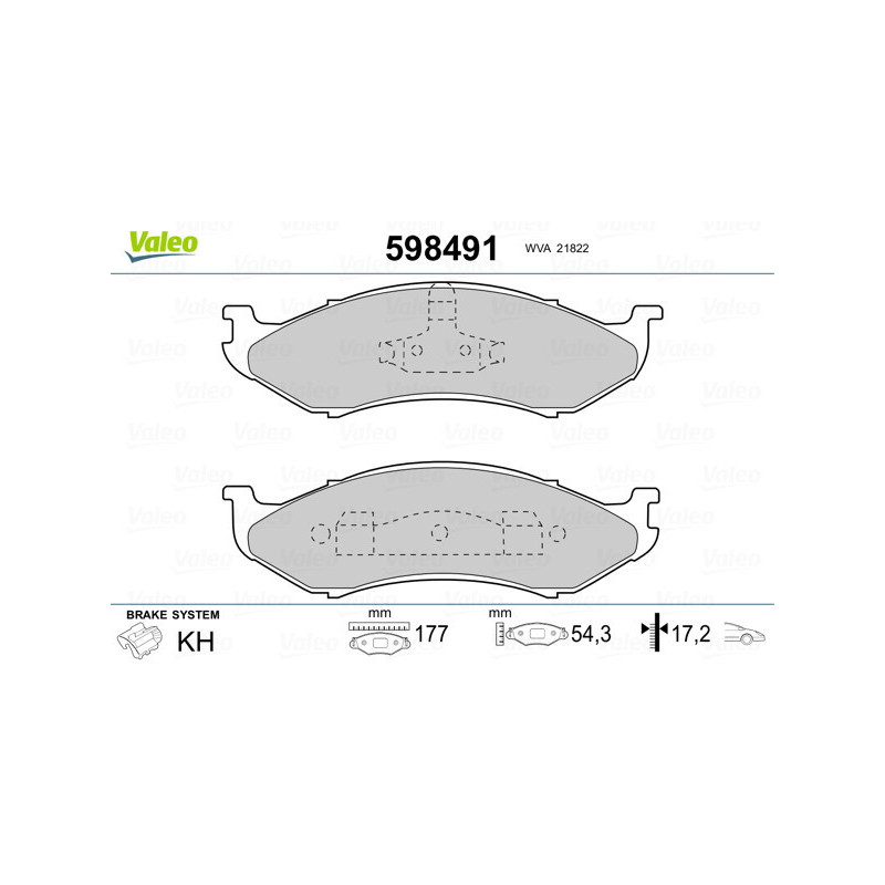 VALEO 598491 Brzdové platničky Predné pre