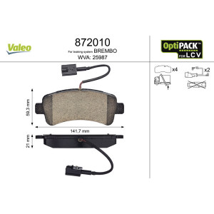 VALEO 872010 Pastillas de freno Trasero para