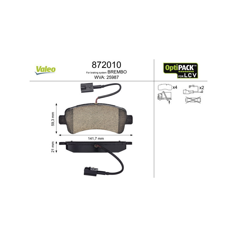 VALEO 872010 Pastiglie freno Posteriore per