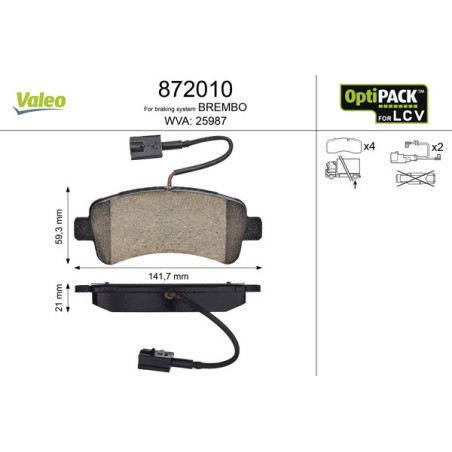 VALEO 872010 Pastiglie freno Posteriore per