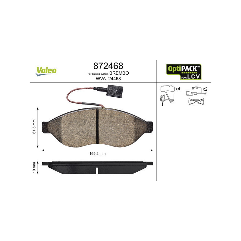 VALEO 872468 Brzdové destičky Přední pro