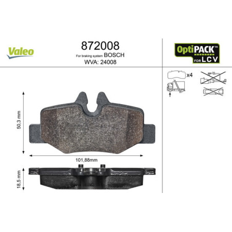 VALEO 872008 Brzdové destičky Zadní pro