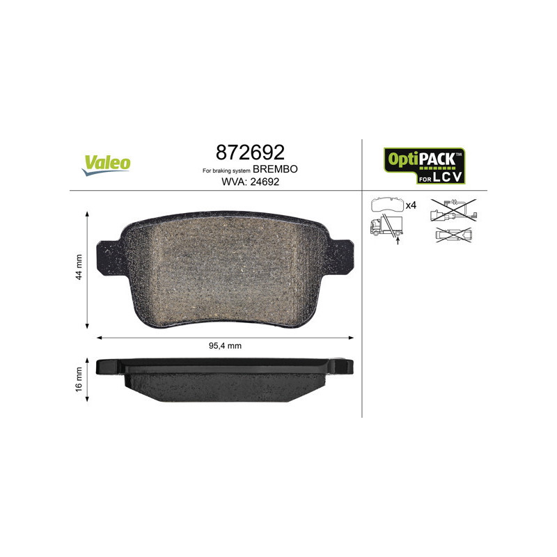 VALEO 872692 Klocki hamulcowe Tył dla