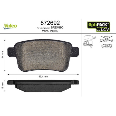 VALEO 872692 Klocki hamulcowe Tył dla