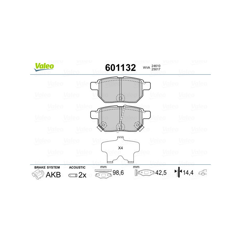 VALEO 601132 Plaquettes de frein Arrière pour