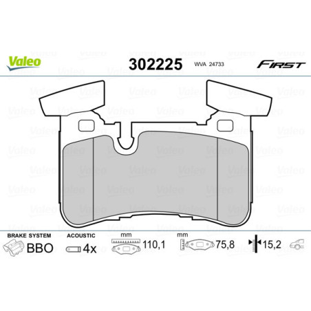 VALEO 302225 Brzdové destičky Zadní pro