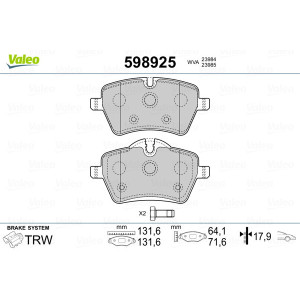 VALEO 598925 Pastiglie freno Anteriore per